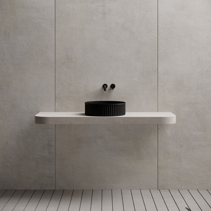 MonBlari 15" Round Solid Surface Vessel Sink Matt Black, Matte Black