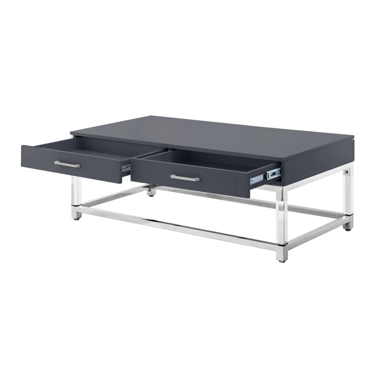 Table basse avec rangement Ungar, Chrome, Gris foncé