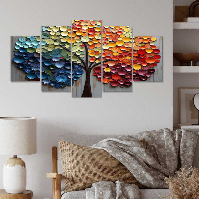 Ensemble d'arbres multicolores multicolores avec arc-en-ciel coloré 4 saisons