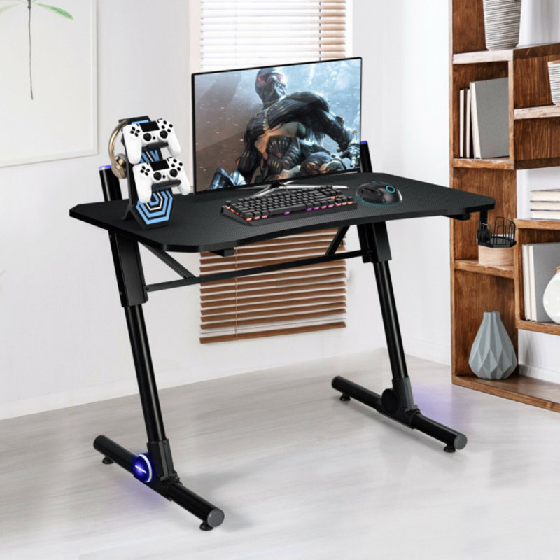 43.5 Inch Height Adjustable Gaming Desk With Blue LED Lights