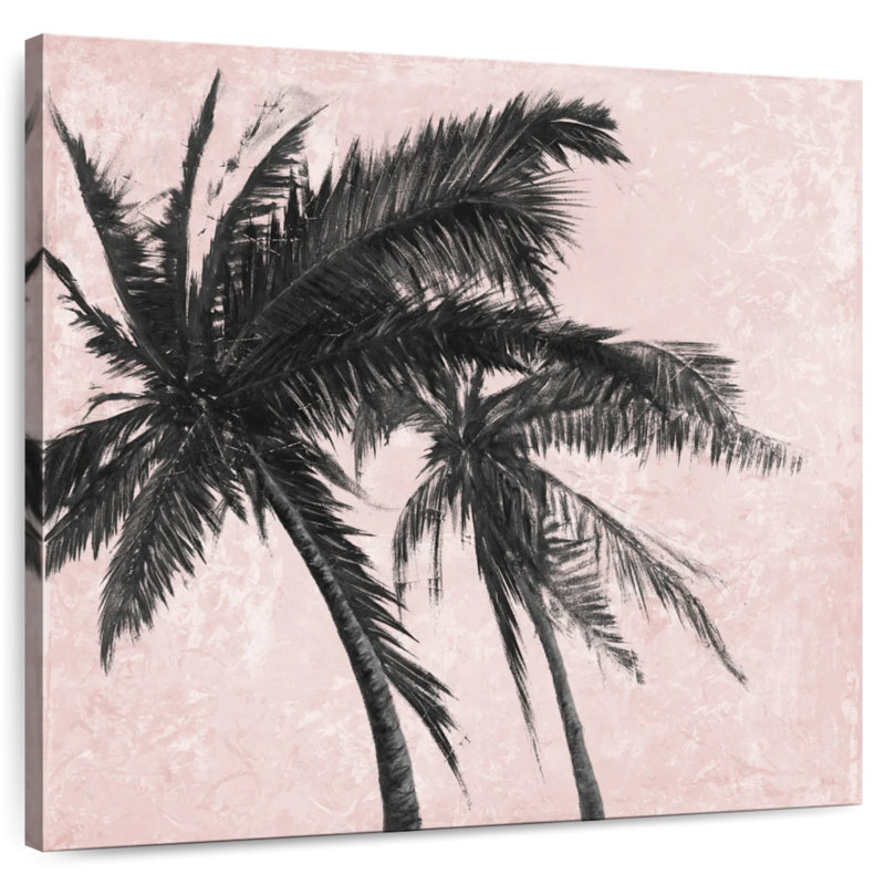 Palmier gris sur fond rose I, H 20 po x l 20 po