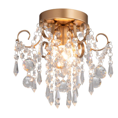 Chandelier Crystal Ceiling Light,Small Flush Mount Gold Light Fixture For Entryway Bedroom Barthroom Hallway Closet E26