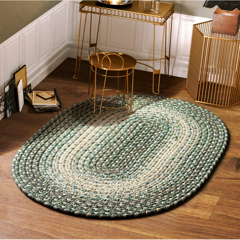 Tapis tressé vert forêt/beige Amabella, Ovale 7 pi x 9 pi
