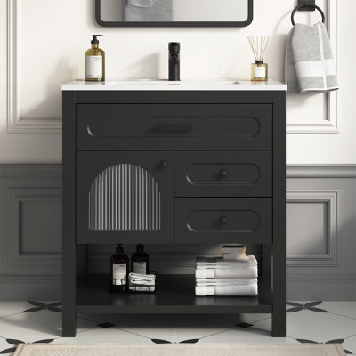 Wilce 30'' Freestanding Single Sink Bathroom Vanity With Solid Wood Frame And Composite Solid Surface Top"