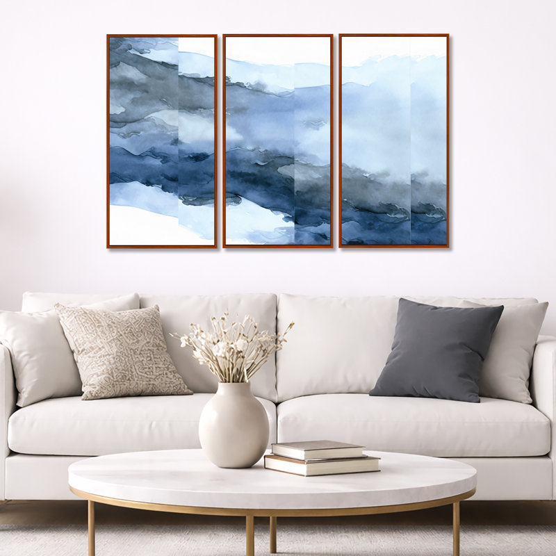 Sapphire Blue Nebula VII " Sapphire Blue Nebula VII " 3 - Pieces, Floater Framed Print, 28" H x 36" W, Brown