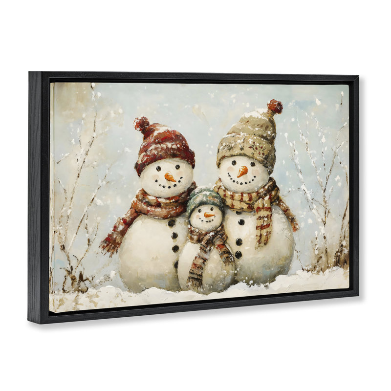 Cadre de famille de bonhomme de neige flottant, conception de Petal Prints Design, Cadre flottant noir de jais