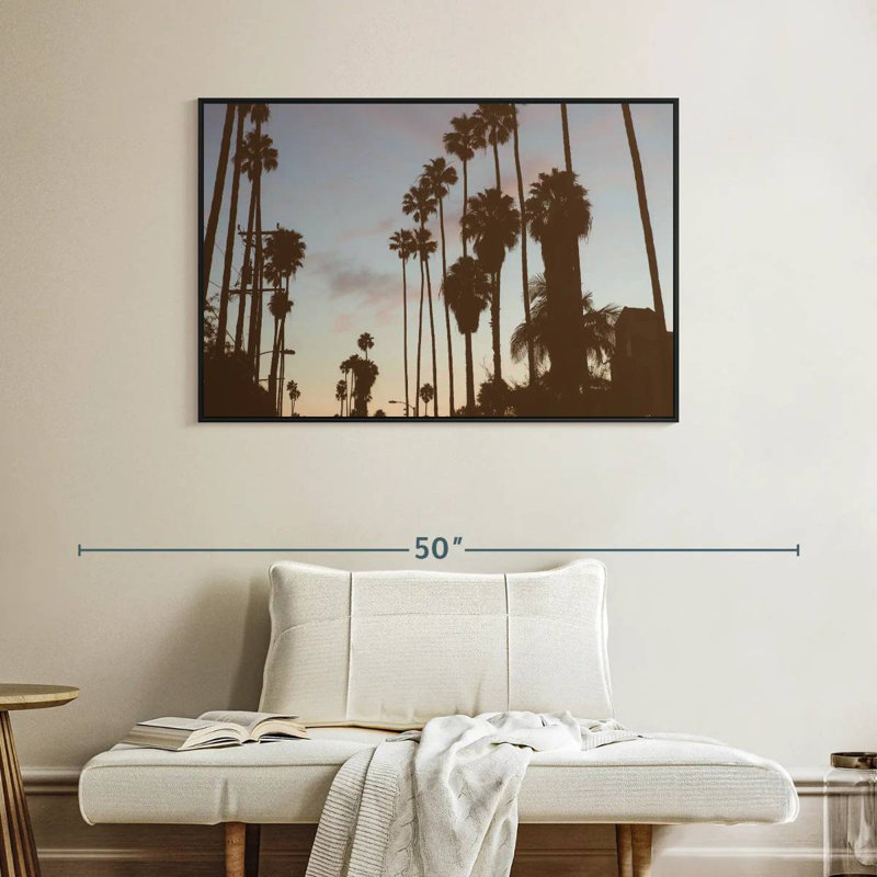 Silhouette des palmiers de Los Angeles, Cadre flottant noir, 40 po x 27 po