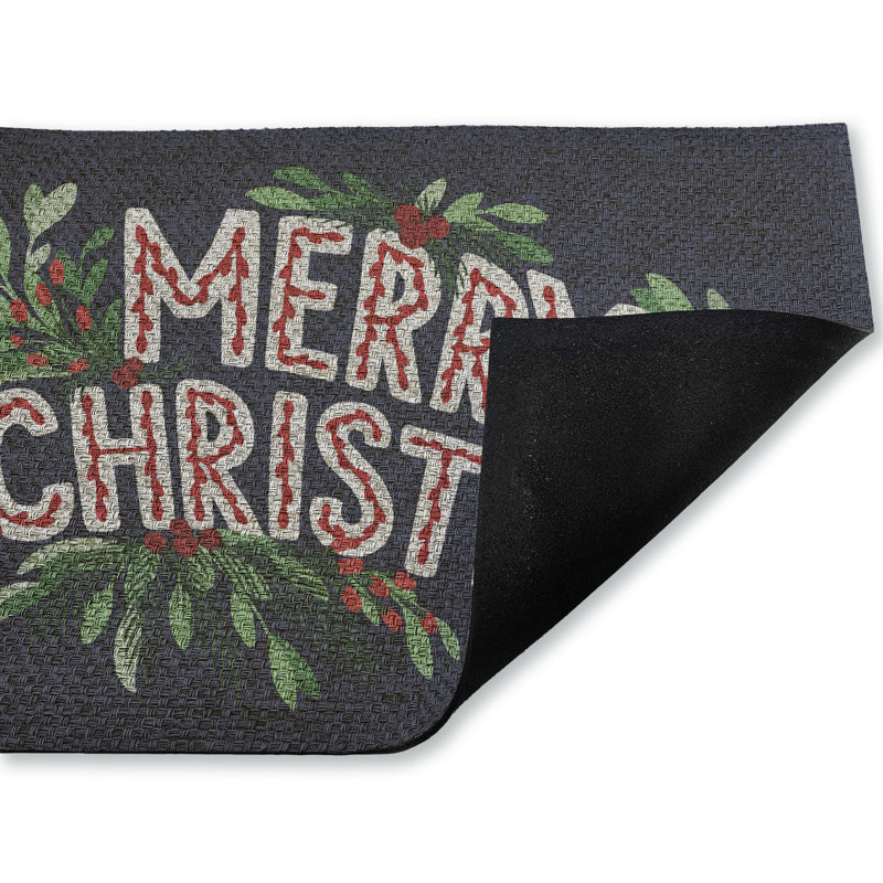 Merry Christmas with Foliage Outdoor Door Mat, design by Heather McLaughlin, 18"x30"