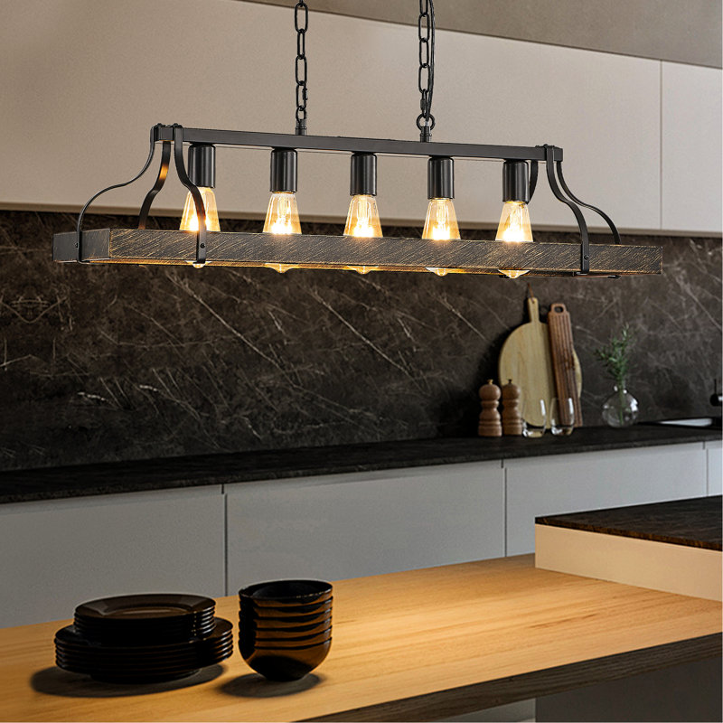 Plafonnier 34 po avec 5 ampoules E26, chaîne réglable pour la cuisine, le salon et la salle à manger à hauteur de luminaire, cuisine