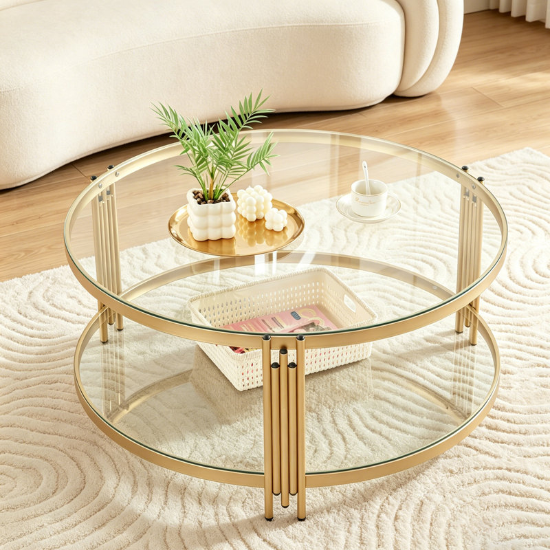 Table basse Modern, H 16,5 po x L 35,4 po x l 35,4 po, Doré