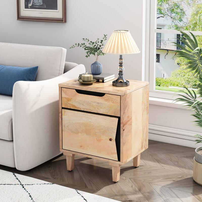 Modern Solid Mango Wood 1 Nightstand With Handles, Provides Space For Charging, 18" Deep One Drawer And Storage Cabinet, Ideal Bedroom Decor, 18X12x24 Dimensions