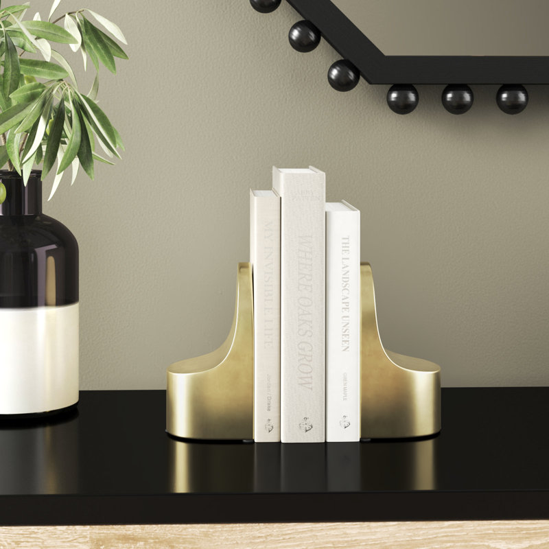 Modern Glam Ceramic Bookends Contemporary Simple Gold Bookend Set - 4" x 3" x 6"