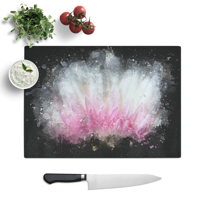 Tempered Glass Petals of a Pink & White Gerbera Chopping Board, 20 cm x 28.5 cm