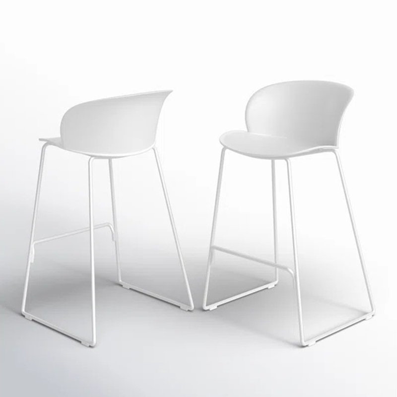 Pangea Home Cal Lucillie 29.5" Bar Stool - Modern Bar Stools – Mid-Century Modern Bar Stool with Footrest - Monochromatic - Kitchen, Dining, Bar Room - Set of 2 White Bar Stools