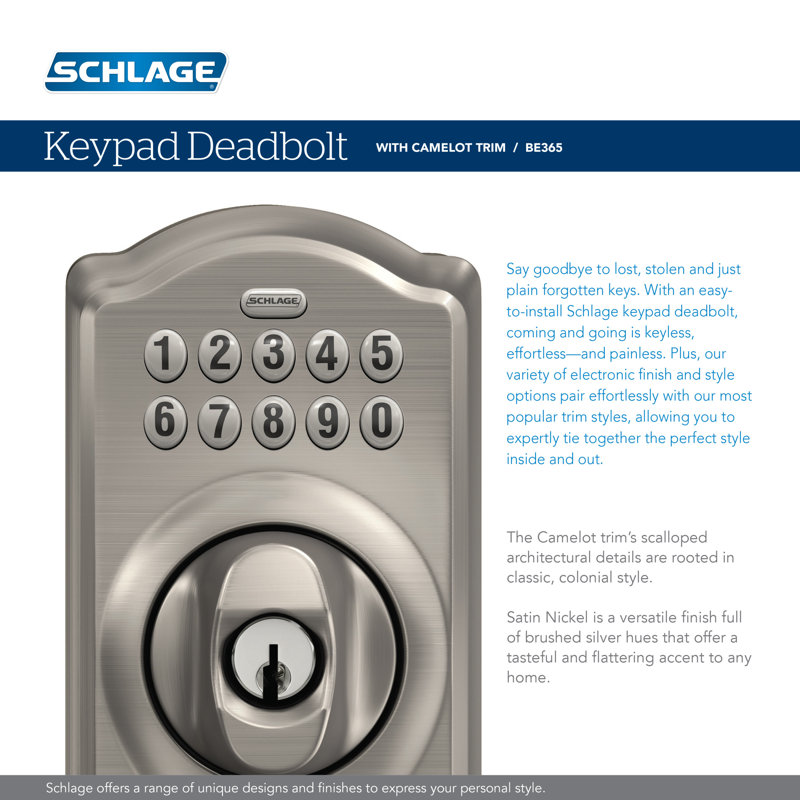 Schlage Keypad Deadbolt with Camelot Trim, Aged Bronze, Yes