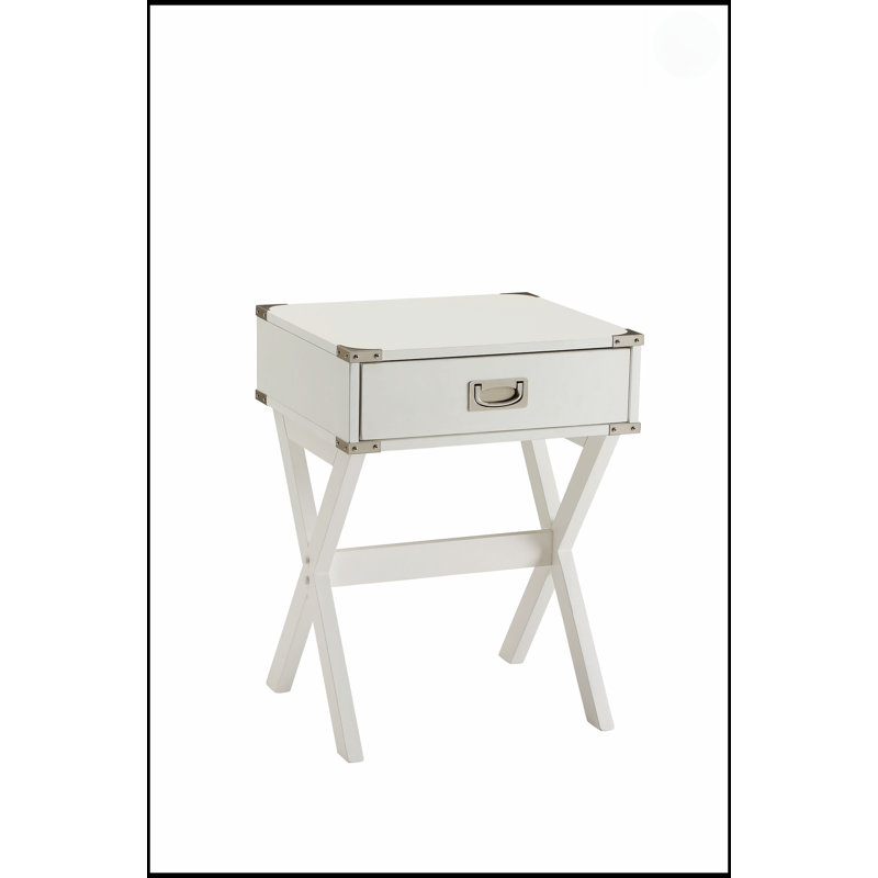 Table d'appoint avec tiroir Babs à finition blanche, alliant élégance et fonctionnalité pour les intérieurs modernes., Blanc