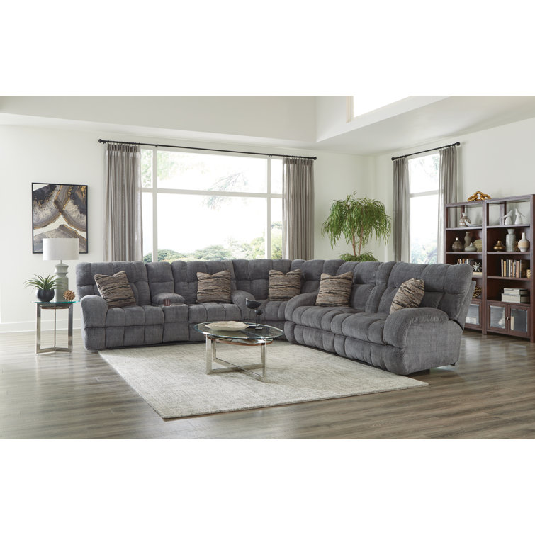 Annaliisa 3 - Piece Upholstered Sectional with 4 Lay-Flat Reclining Seats and 5 Accent Toss Pillows