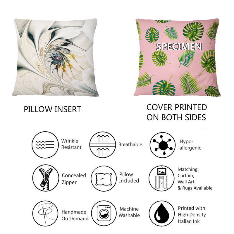 White and Beige Floral Stained Glass Square Throw Pillow