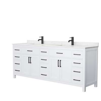 Meuble-lavabo double autoportant 84 po avec plateau en marbre Beckett
