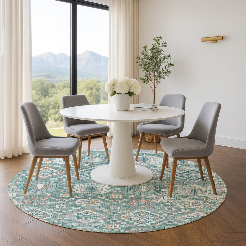 Premium Machine Washable Ariel Global Rug, Round 8'