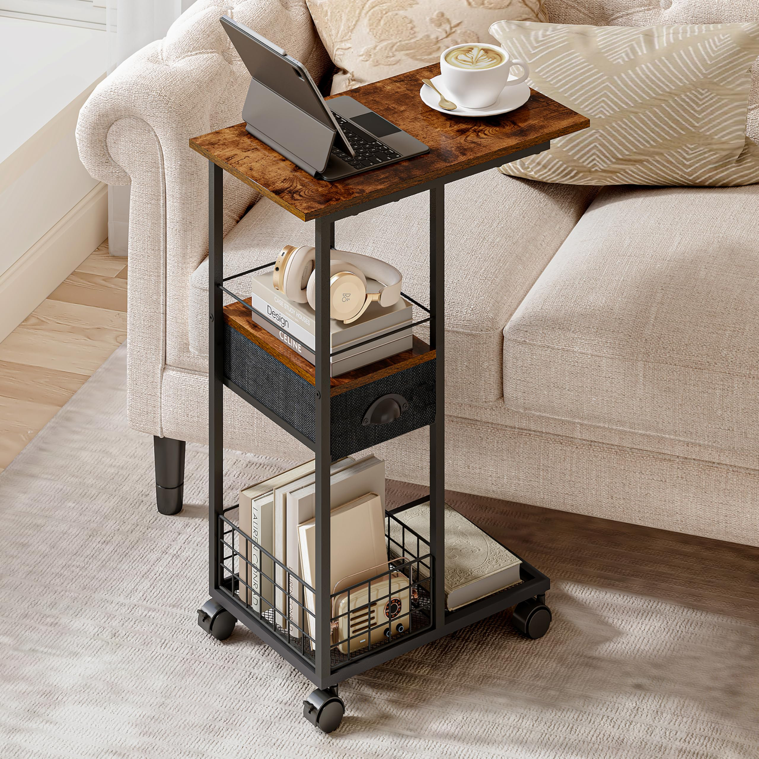 Latitude Run® C Shaped Sofa Side Table: Couch End Table With Drawer