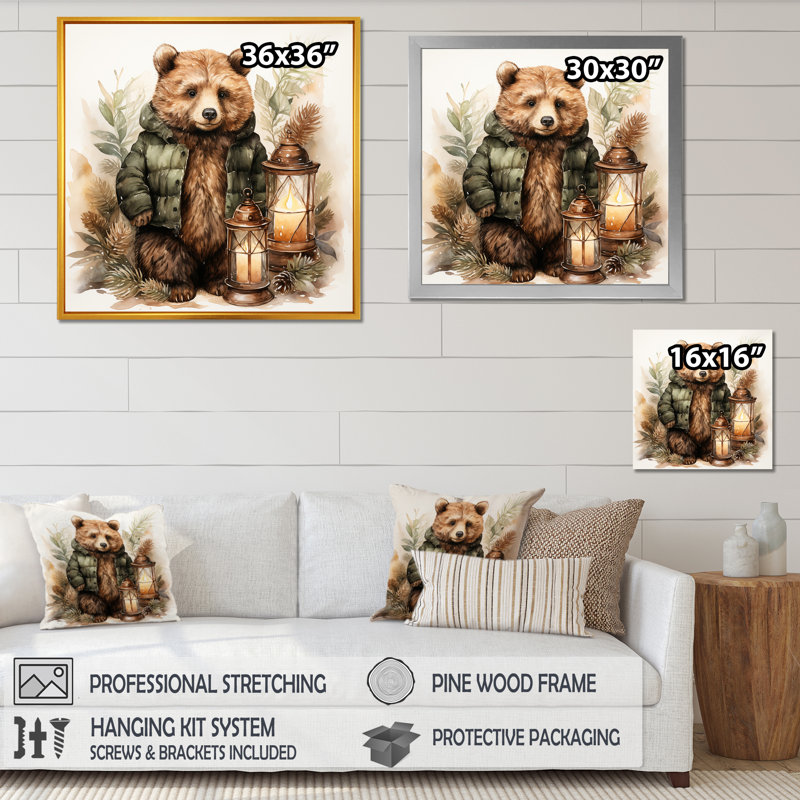 Ours en peluche de Noël, chambre de bébé III - art mural de l'ours en peluche, Cadre simple noir