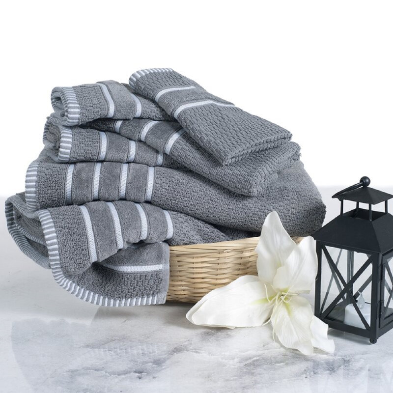 Ensemble de serviettes de bain 100% coton 6 pièces Holmer, Gris