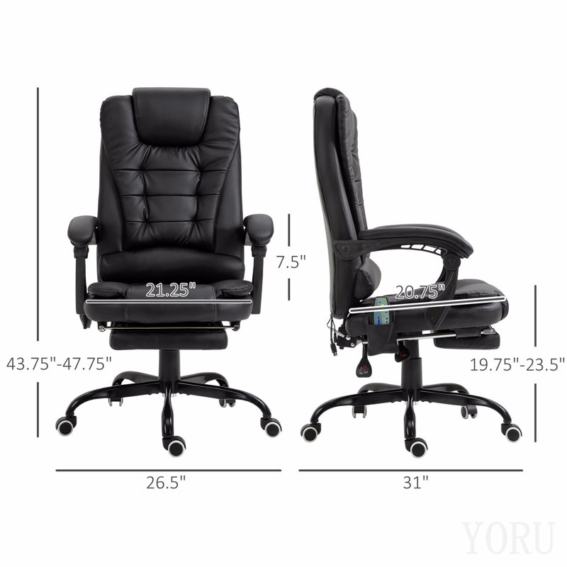 Fauteuil de massage inclinable à dossier haut avec support lombaire, repose-pieds, dossier inclinable, hauteur réglable