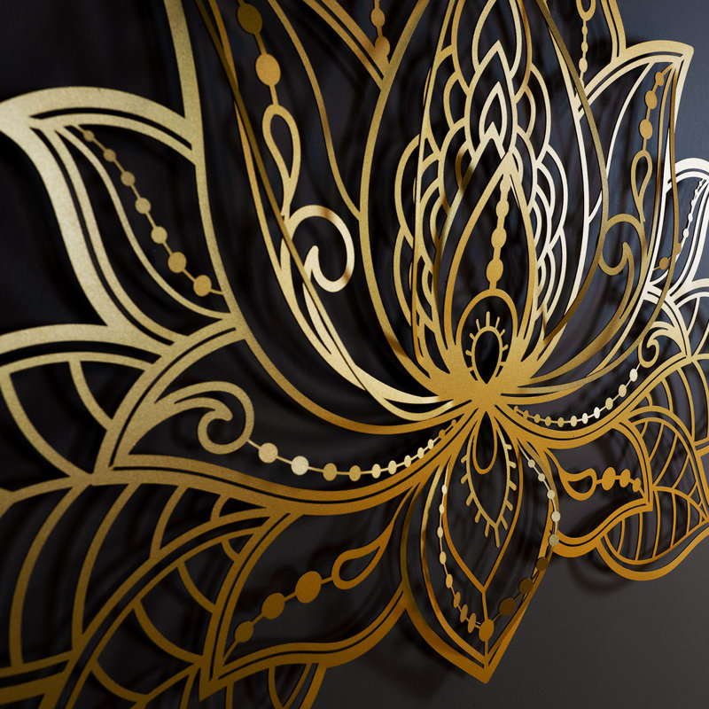3D Lotus Mandala Metal Wall Art, Gold, 22" H x 36" W x 1" D