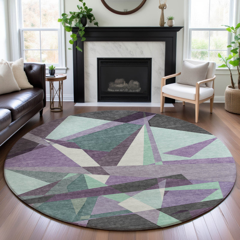 Premium Machine Washable Harjo AMF1609 Geometric Rug, Round 8'