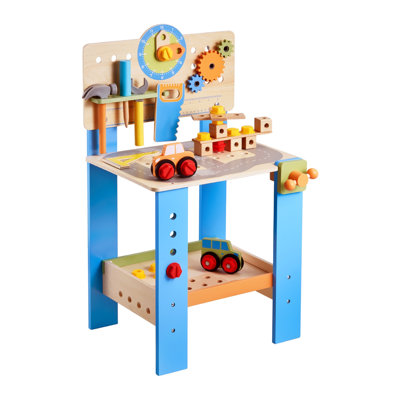 Banc en bois pour enfants avec plateau de table, ensemble de jeu de jeu avec plateau de rangement et engrenages interactifs