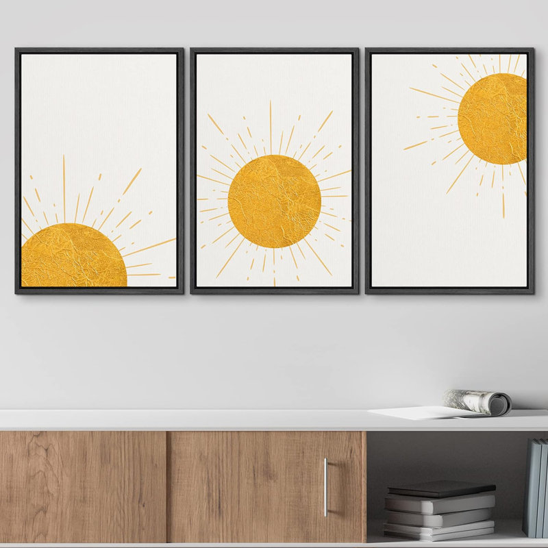 Sun And Moon " Shining Yellow Rising Sun Phases Nature Wilderness " 3 - Pieces, 36" H x 72" W x 1.5" D