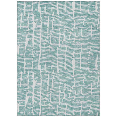 5' X 8' Teal Blue And Ivory Abstract Washable Indoor Outdoor Area Rug