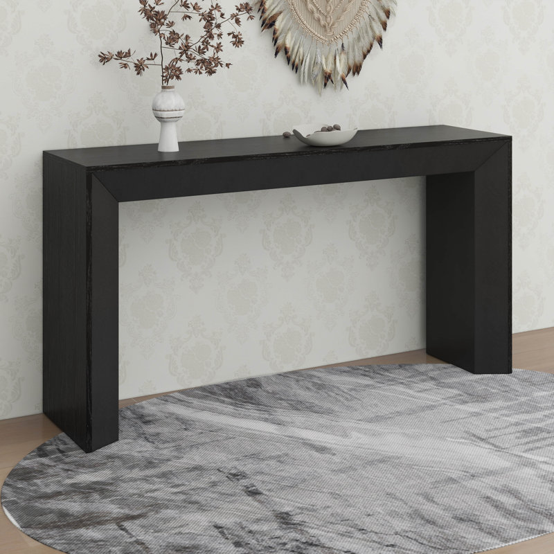 Console avec foyer en placage de bois, Noir