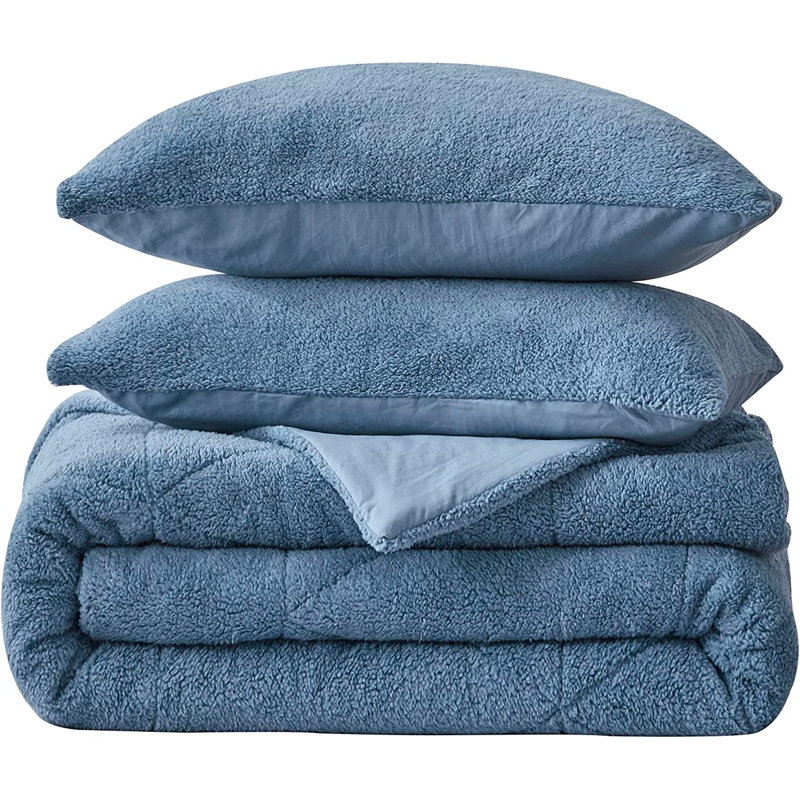 Blue Queen Reversible Microfiber Sherpa Comforter Set