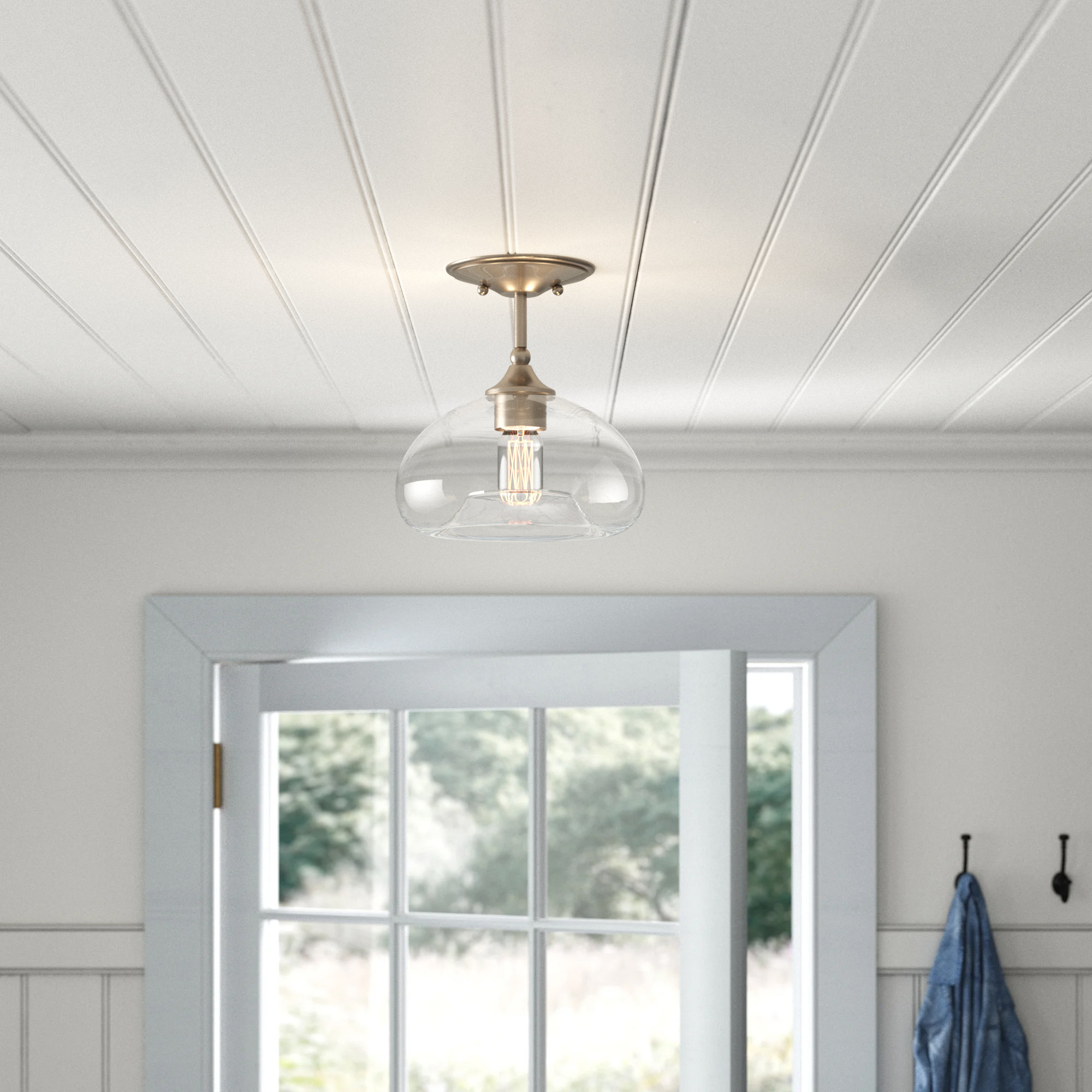 Lani Single Light Glass Semi Flush Mount, Brushed Nickel
