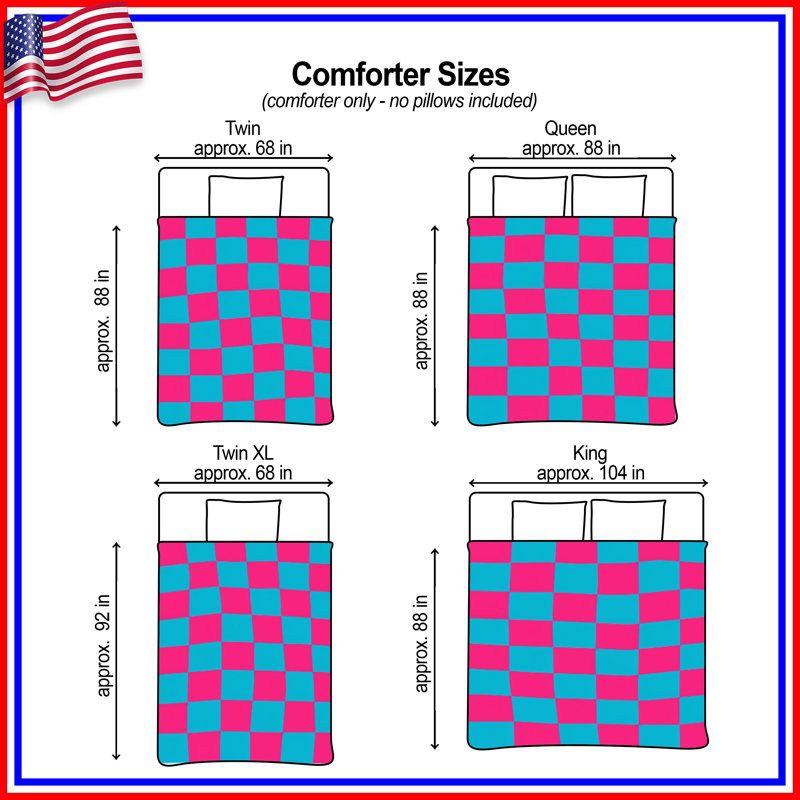 Pink Blue Checkered Comforter, Queen