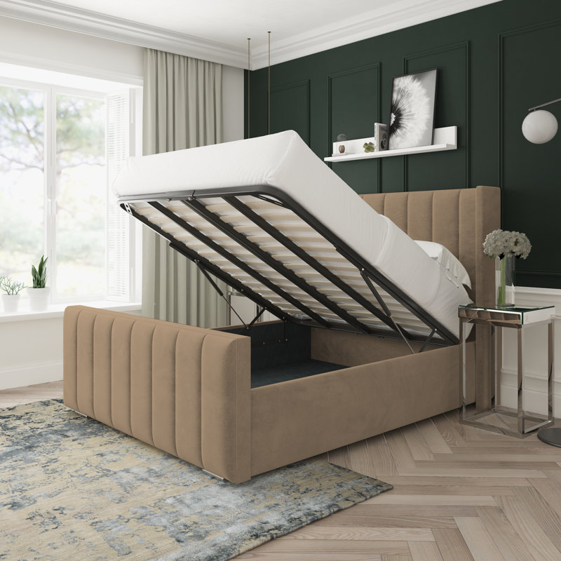 Willow Naples Velvet Upholstered Ottoman Bed Frame, Mink, Single (3')