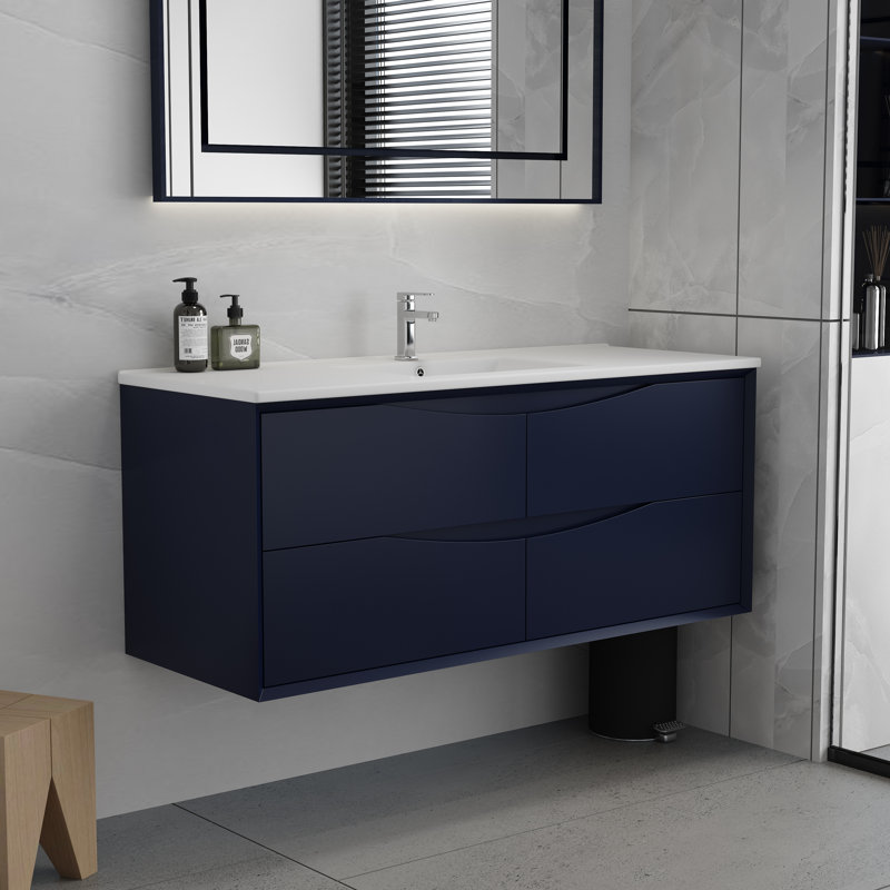 Ensemble de meuble-lavabo simple 48 po avec lavabo mural Jovette, Noir