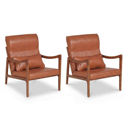 Fauteuil 2 pièces en similicuir rembourré avec coussin lombaire, dossier amovible, brun