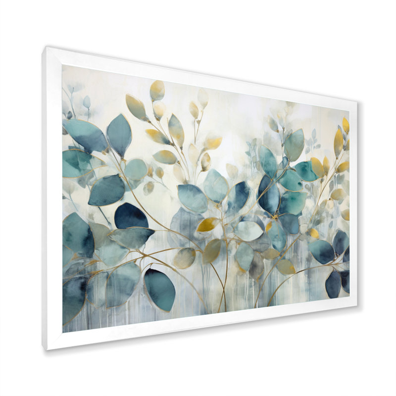 «Blue Botanical Rhythms II - Abstract Botanicals», art mural sur toile, Impression encadrée, H 24 po x l 32 po, Blanc