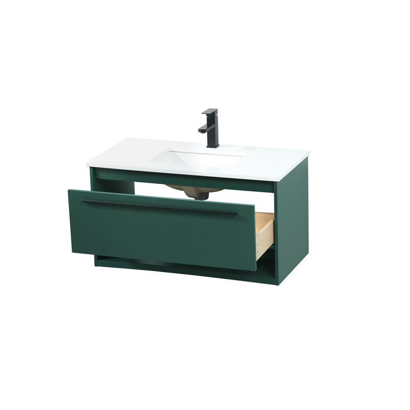 Roman 36'' Single Bathroom Vanity with Engineered Marble Top, Green