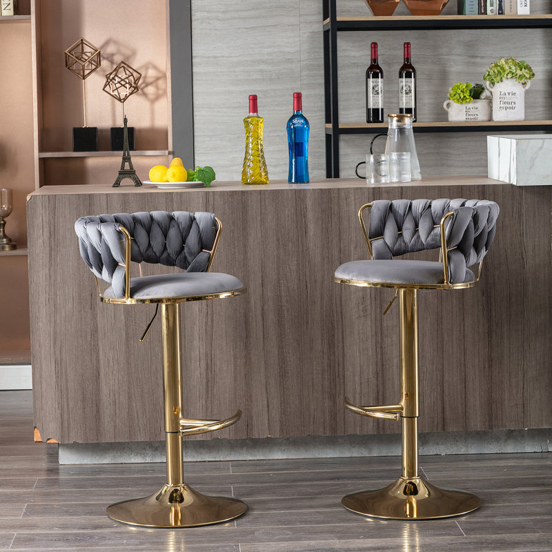 Bar Stools,with Chrome Footrest and Base Swivel Height Adjustable, Grey