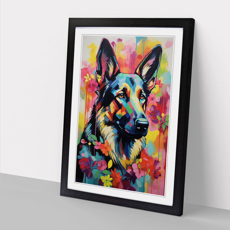 German Shepherd Modern No.2 - Framed Print, 34cm H x 25cm W, Black Framed