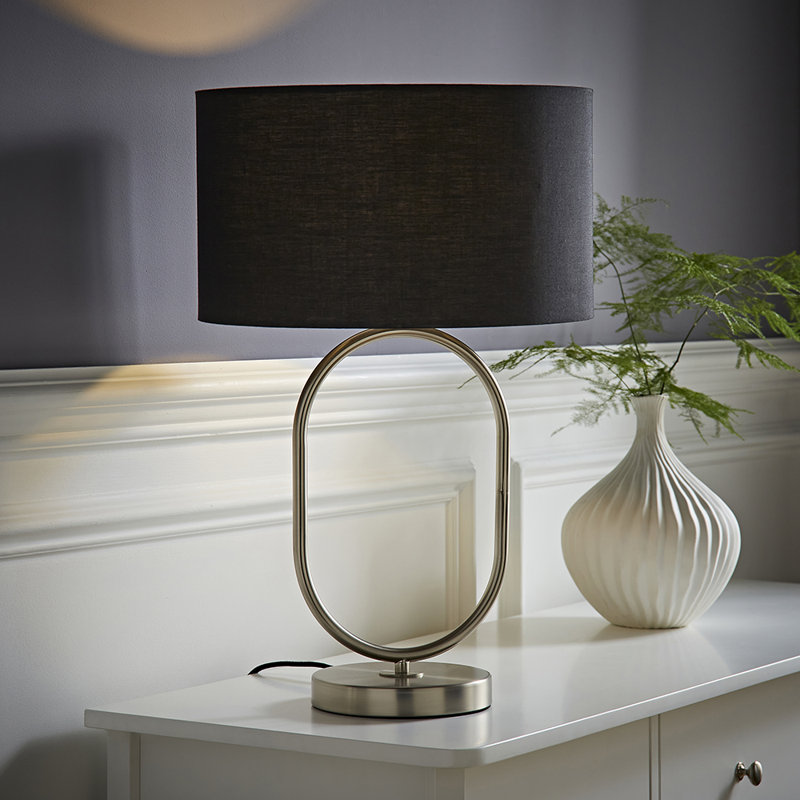 Suejin Metal Table Lamp, Silver, Cotton / Cotton Blend, Beige