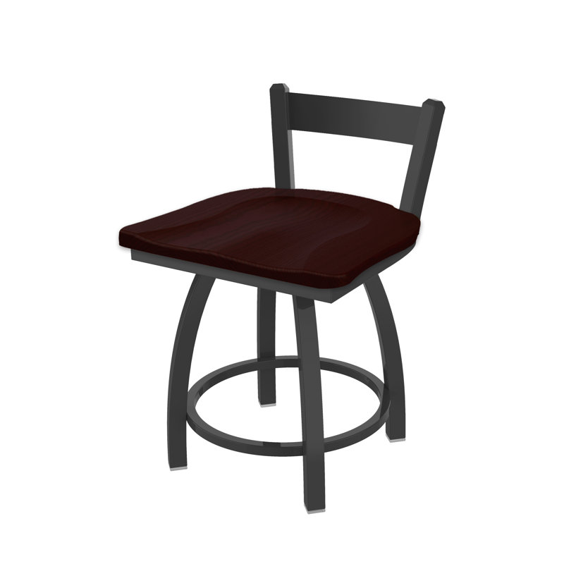 Tabouret de coiffeuse en métal Catalina, Étain, Bois - Chêne cerise foncé