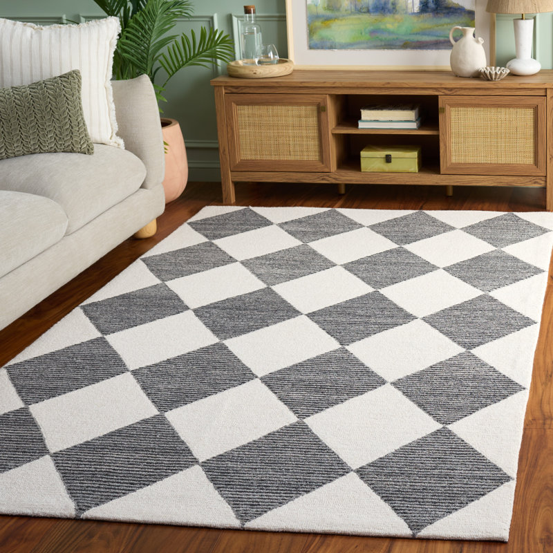 Laine ébène touffetée à la main; Tapis d'intérieur en coton, Rectangle de 5 pi x 8 pi