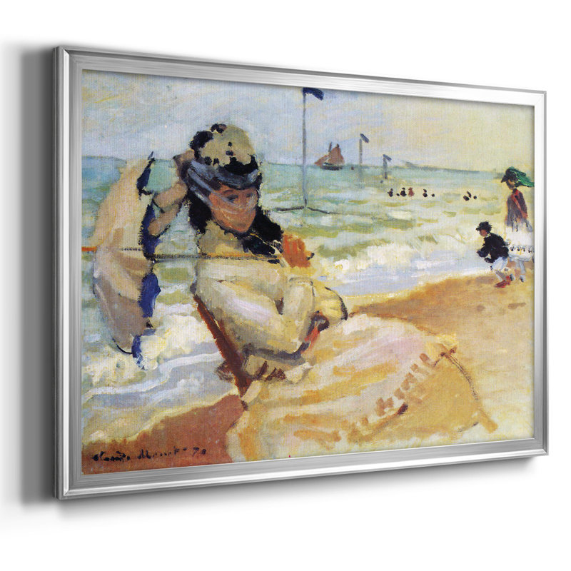 «Camille On The Beach At Trouville» par Monet, reproduction d'art sur toile, Argent, H 30 po x l 44 po x P 1,5 po