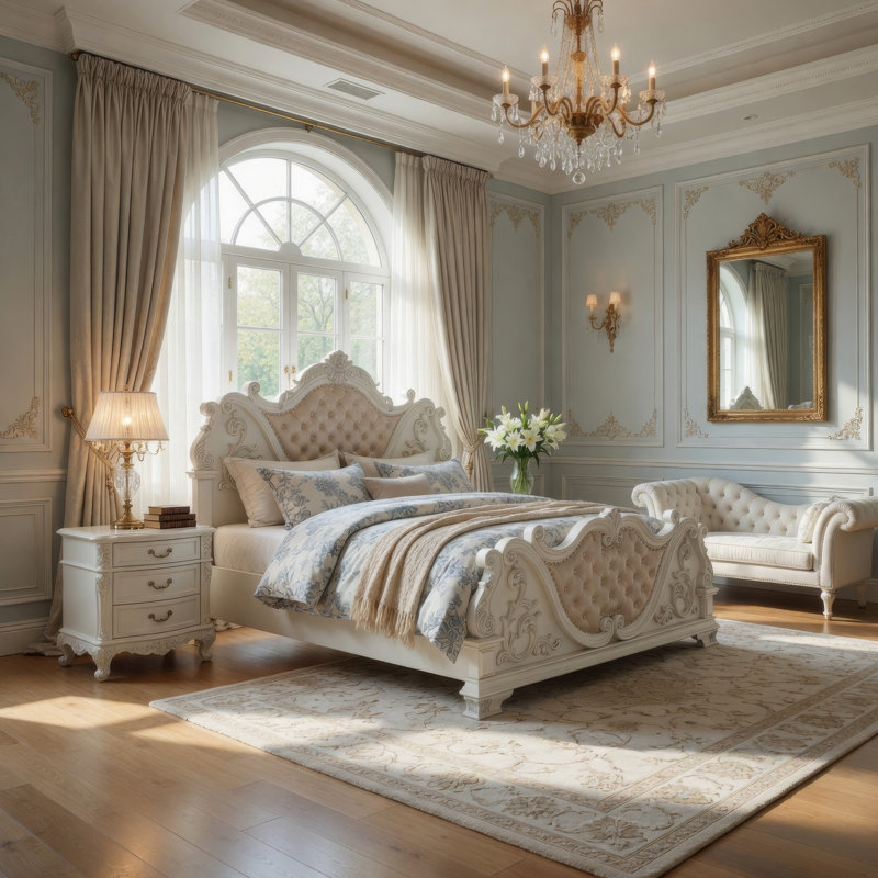 Grand lit, blanc perle, Blanc, Grand