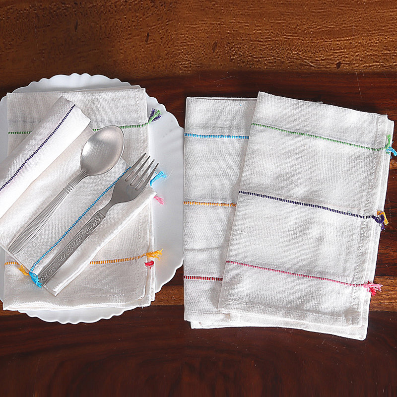 Ensemble de 4 serviettes en coton faites à la main Latitude Run® Rainbow